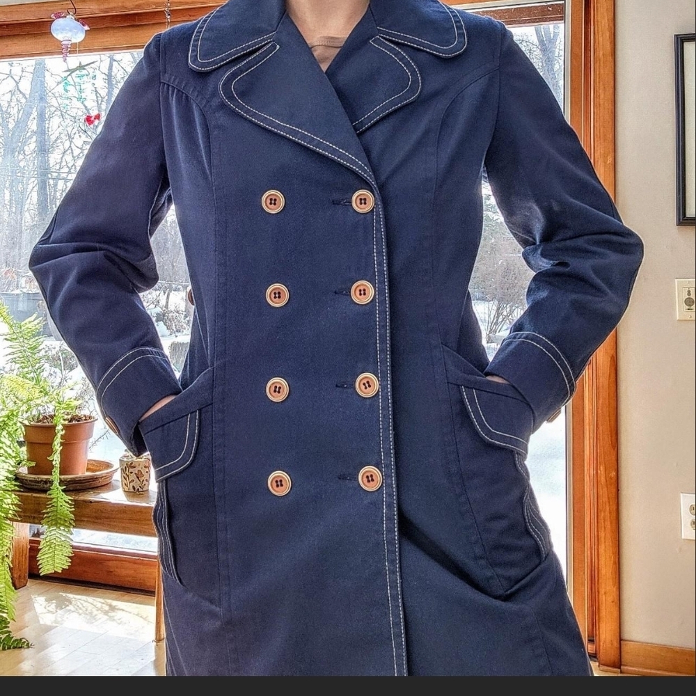 Women's Navy Double-Breasted Coat - Picture 7 of 7